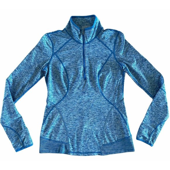 ZELLA Womens Bright Blue Space Dye 1/2 Zip Pullover Thumbholes Cuffs Logo Small - Picture 1 of 9